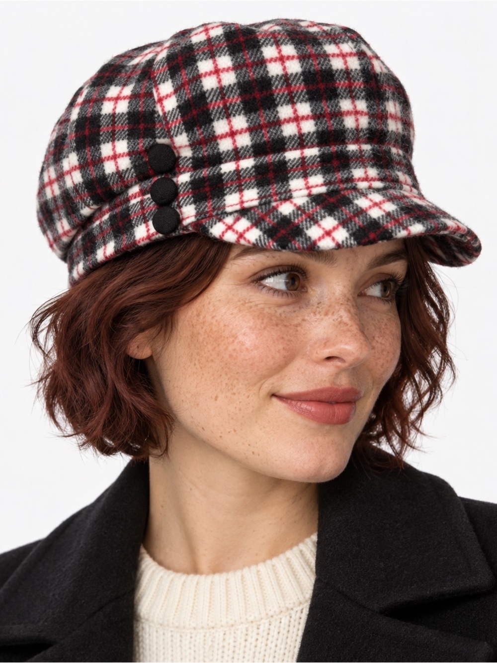 Eclection Ottawa Plaid Newsboy Cap Black White Red Made in Canada OSFM